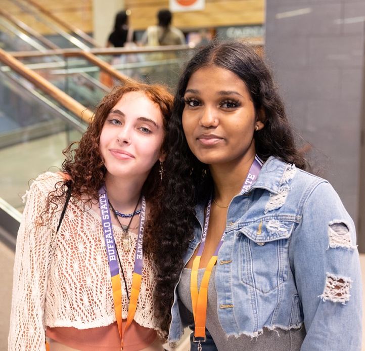 Two students in the union lobby